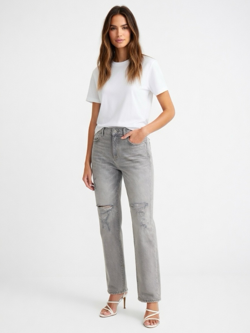 Agolde Grey Feel Good Straight-Leg Distressed Crop Jeans